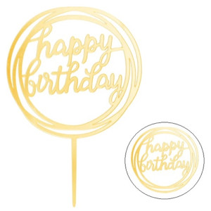 Topper ozdoby na tort napis Happy Birthday okrągły złoty akryl dekoracje urodzinowe