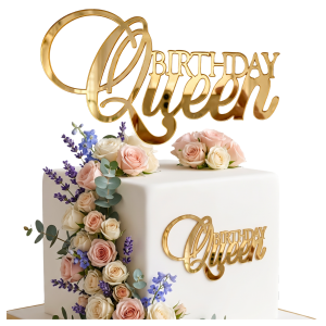 Topper na tort bok tortu BIRTHDAY Queen złoty lustrzany ozdoby dekoracje urodzinowe