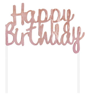 Topper ozdoby na tort napis Happy Birthday różowy dekoracje urodzinowe