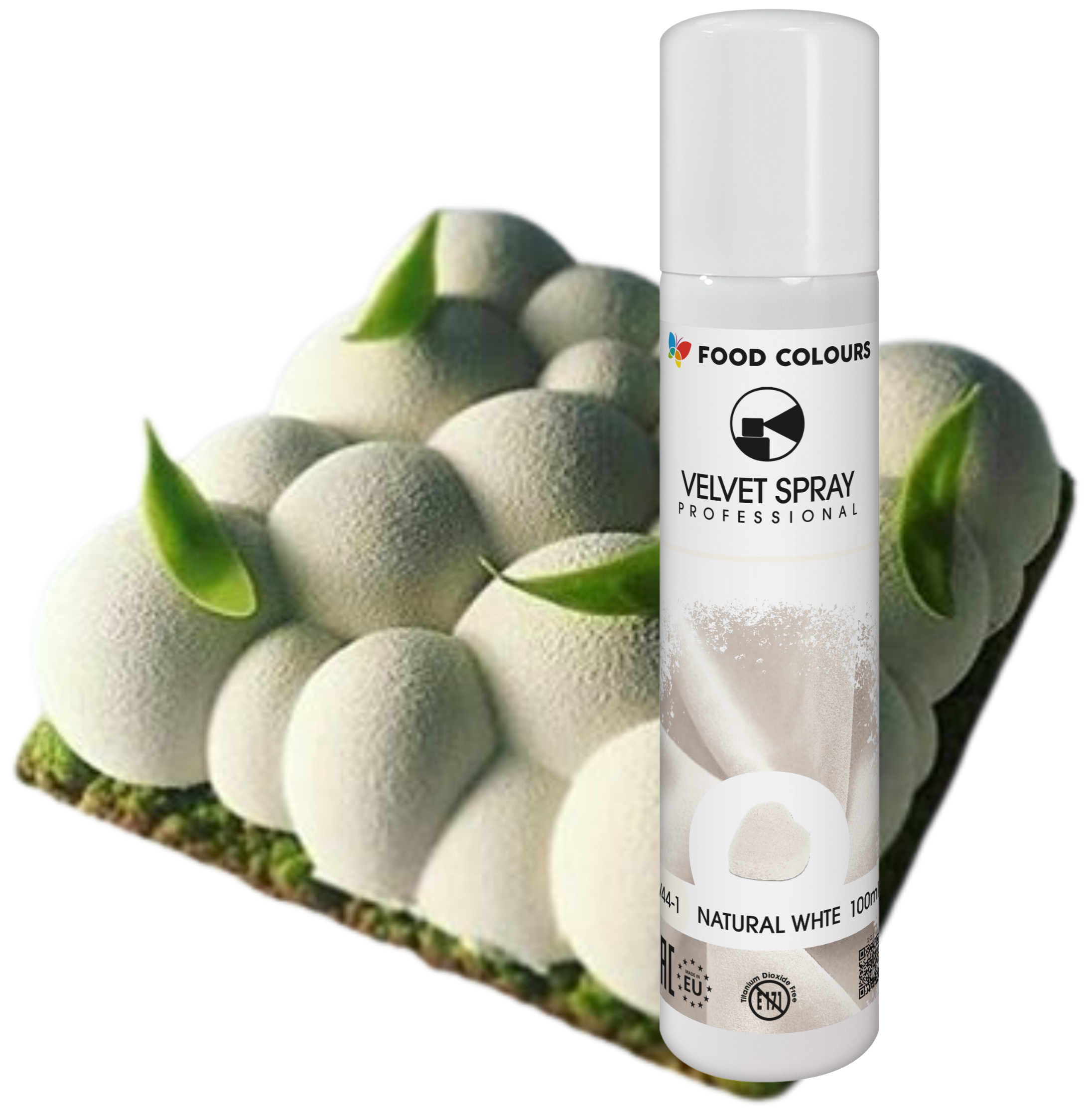 Barwnik spożywczy zamsz jadalny w spray biały ozdoby na tort 100ml
