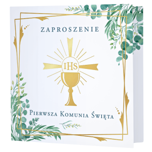 Zaproszenia na komunię 10 sztuk Pierwsza Komunia Święta kielich z hostią IHS