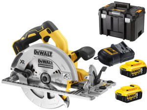 DEWALT DCS572P2 18V XR Bezszczotkowa pilarka tarczowa kompatybilna z szynami, 184mm, 5500 RPM, 2 akumulatory 5Ah, ładowarka wielonapięciowa, kufer T-S