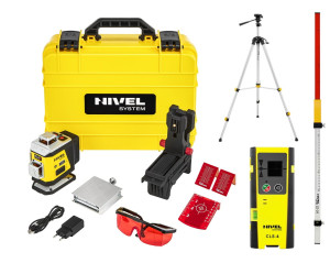 Nivel System CL4R LASER KRZYŻOWY CZERWONY 4x360 Zestaw ze statywem SJJ-M1 EX, odbiornikiem CLS-5 i łatą LS-24
