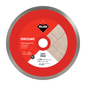 RUBI Tarcza Diamentowa do gresu porcelanowego, obrzeże ciągłe CPC 230mm SUPERPRO średnica wewnętrzna 22,2 - 25,4mm, grubość 2mm