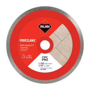 RUBI Tarcza Diamentowa do gresu porcelanowego, obrzeże ciągłe CPC 250mm SUPERPRO średnica wewnętrzna 25,4mm, grubość 2,2mm