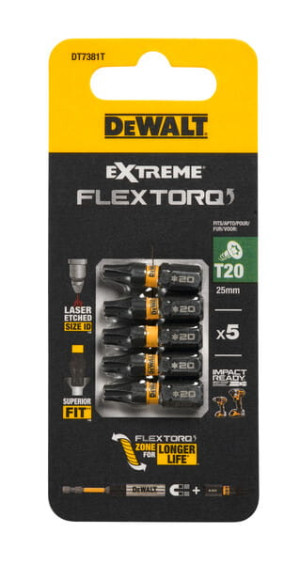 DT7381T DEWALT Bity udarowe T20x25 mm Torsion (5szt)