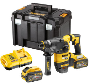 DEWALT FLEXVOLT DCH333X2 54V XR FLEXVOLT 3-funkcyjna młotowiertarka SDS-Plus z silnikiem bezszczotkowym, 30mm, 3.5J, 0-1000 obr/min, 0-4480 ud/min, 2