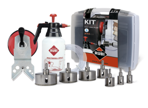 RUBI ZESTAW KORONEK EASY GRES PLUS 7szt - 20, 28, 35, 43, 50, 68 i 75mm do wiercenia na mokro + hydronetka prowadnica
