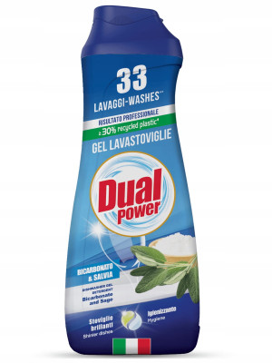 Dual Power Bicarbonato 660 ml – włoski żel do zmywarki, 33 cykle, siła sody oczyszczonej i skuteczne odtłuszczanie