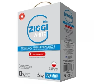 Mr. ZIGGI White 5 kg – proszek do prania i dezynfekcji białych tkanin, 70 prań, hipoalergiczny, bakteriobójczy, grzybobójczy
