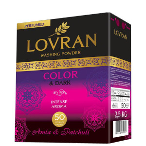 Lovran Color & Dark proszek do prania 2,5 kg – do kolorów i ciemnych tkanin, Amla & Patchouli, 50 prań, skuteczny na plamy