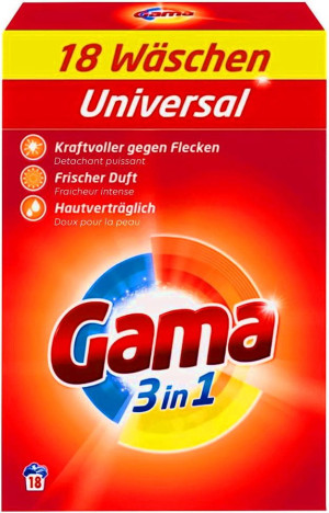Gama Universal 1,08 kg – niemiecki uniwersalny proszek do prania, 18 prań, skuteczne usuwanie plam