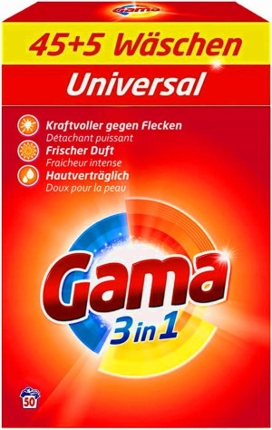 Gama Universal 3 kg – niemiecki uniwersalny proszek do prania, 50 prań, skuteczność od 30°C