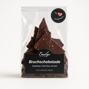 Bruchschokolade - Zartbitter Chili Fleur de Sel 150g | handgemacht aus Meisterhand | Emilys Chocolaterie