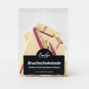 Bruchschokolade - Weiße Schokolade Himbeere Pistazie 150g | handgemacht von Meisterhand | Emilys Chocolaterie