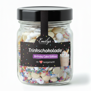 Trinkschokolade Birthday Cake Edition Handgemacht 160g | Emilys Chocolaterie