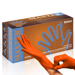 Rękawiczki Max-Grip 100 SZT. Nitrylowe Bezpudrowe Pomarańczowe MAXTER - L