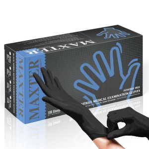 Rękawiczki Max-Grip Nitrylowe Bezpudrowe Czarne MAXTER - 100 sztuk L