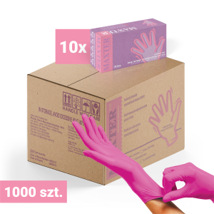 10x Rękawiczki nitrylowe bezpudrowe MAXTER 100 szt., różowe XS – karton 1000 szt.