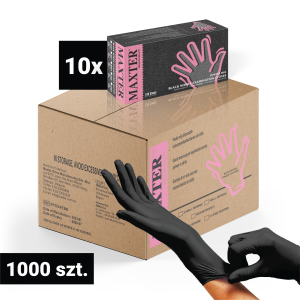 10x Rękawiczki nitrylowe bezpudrowe MAXTER 100 szt., czarne XL – karton 1000 szt.