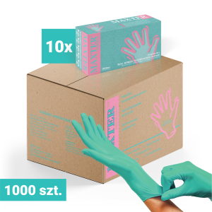 10x Rękawiczki nitrylowe bezpudrowe MAXTER 100 szt., zielone S – karton 1000 szt.