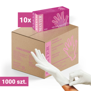10x Rękawiczki nitrylowe bezpudrowe MAXTER 100 szt., białe L – karton 1000 szt.