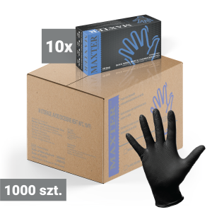 10x Rękawiczki nitrylowe bezpudrowe MAXTER 100 szt., Max-Grip czarne M – karton 1000 szt.