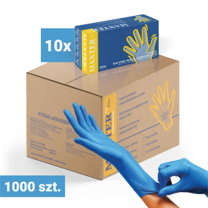10x Rękawiczki nitrylowe bezpudrowe MAXTER 100 szt., niebieskie z długim mankietem XL – karton 1000 szt.