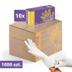 10x Rękawiczki lateksowe bezpudrowe MAXTER XL 100 szt. – karton 1000 szt.