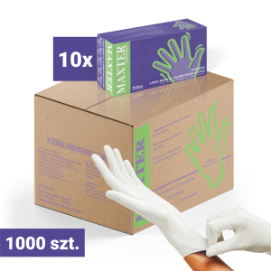 10x Rękawiczki lateksowe pudrowane MAXTER M 100 szt. – karton 1000 szt.