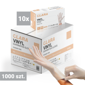 10x Rękawiczki Winylowe Bezpudrowe Transparentne CLARA - 100 szt. M - karton 1000 szt.