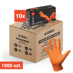 10x Rękawiczki Max-Grip Nitrylowe Bezpudrowe Pomarańczowe Emka - 100 szt. M - karton 1000 szt.
