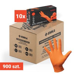10x Rękawiczki Max-Grip Nitrylowe Bezpudrowe Pomarańczowe Emka - 90 szt. XL - karton 900 szt.