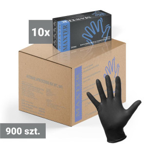 10x Rękawiczki nitrylowe bezpudrowe MAXTER 90 szt., Max-Grip czarne XL – karton 900 szt.