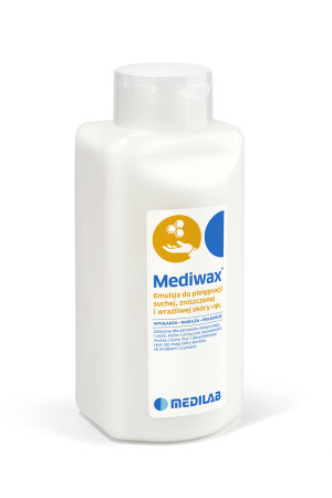 Krem MEDIWAX 500ml emulsja do pielęgnacji zniszczonej skóry rąk z woskiem pszczelim butelka z pompką Medilab REF: 1996+pompka