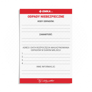 Naklejki Etykiety 50szt. ODPADY NIEBEZPIECZNE 70x100 Na Worki i Pojemniki