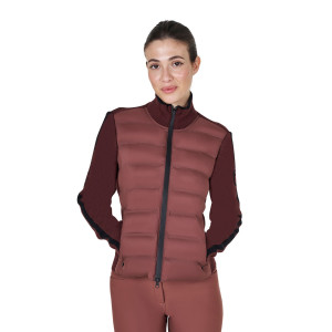 Chaqueta de mujer en nailon y punto con cremallera., S, Negro