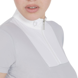 Polo de competición de manga corta y corte ajustado para mujer, S, Gris