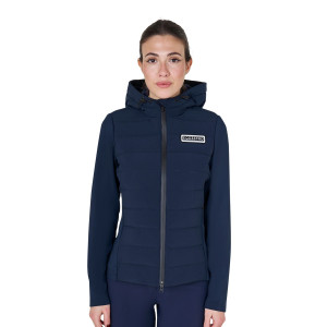 Chaqueta de plumón con capucha para mujer, mezcla técnica, L, Navy