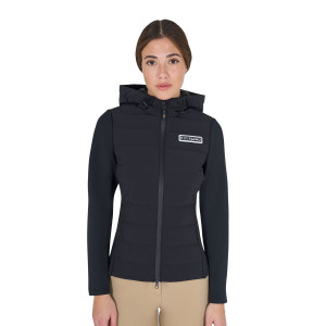 Chaqueta de plumón con capucha para mujer, mezcla técnica, XS, Negro