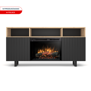 Szafka RTV stojąca Warmtec Trivel wkład Dimplex 26" XHD Optiflame - jasny dąb, czarny lakier