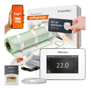 Zestaw ogrzewania podłogowego pod płytki Warmtec mata grzewcza DSE-25 2,5m² 100W/m² + regulator temperatury XTS biały Wi-Fi wyświetlacz LCD