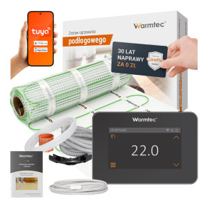 Zestaw ogrzewania podłogowego pod płytki Warmtec mata grzewcza DSE-45 4,5m² 100W/m² + regulator temperatury XTS-CZ czarny Wi-Fi wyświetlacz LCD
