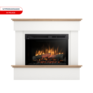 Kominek elektryczny Warmtec Tormes wkład Dimplex 26" XHD Optiflame - biały mat, jasny dąb