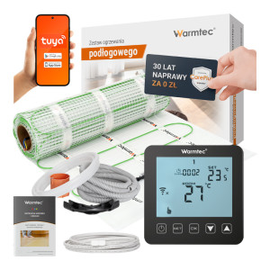 Zestaw ogrzewania podłogowego pod płytki Warmtec mata grzewcza DSE-40 4,0m² 100W/m² + regulator temperatury PRT-01 czarny Wi-Fi wyświetlacz LCD