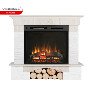 Kominek elektryczny narożny Warmtec Porto wkład Dimplex 28" XHD Optiflame - biała sosna