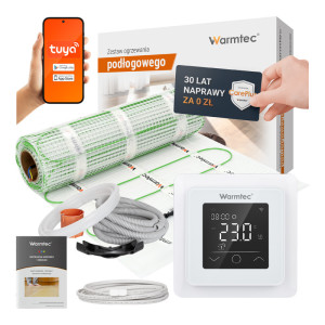 Zestaw ogrzewania podłogowego pod płytki Warmtec mata grzewcza DSE-15 1,5m² 100W/m² + termostat pokojowy ZTS Biały Wi-Fi