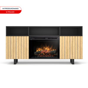 Szafka RTV stojąca Warmtec Trivel wkład Dimplex 26" XHD Optiflame - czarny, fornir dąb europejski