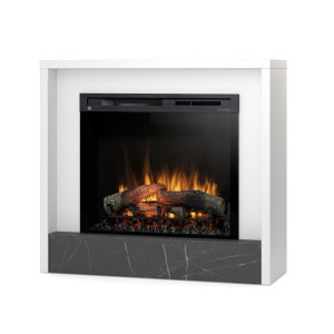 Kominek elektryczny Warmtec Klar wkład Dimplex 28" XHD Optiflame - biały mat, marmur czarny