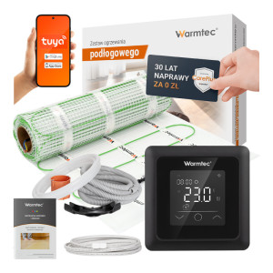Zestaw ogrzewania podłogowego pod płytki Warmtec mata grzewcza DSE-45 4,5m² 100W/m² + termostat pokojowy ZTS Czarny Wi-Fi